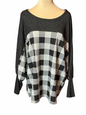 Perfect Peach Buffalo Plaid Off Shoulder Sweater Tunic Plus Size 2X
